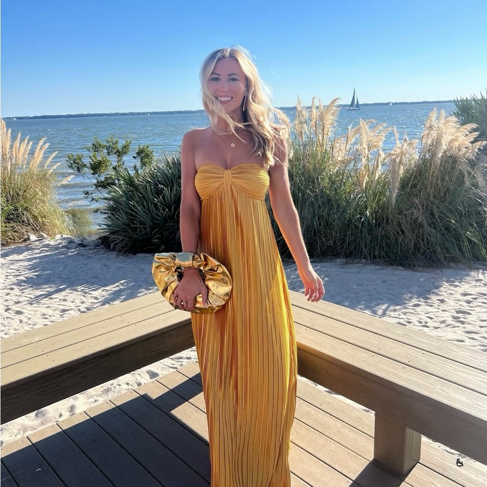 Lulu's Golden Strapless Maxi Dress